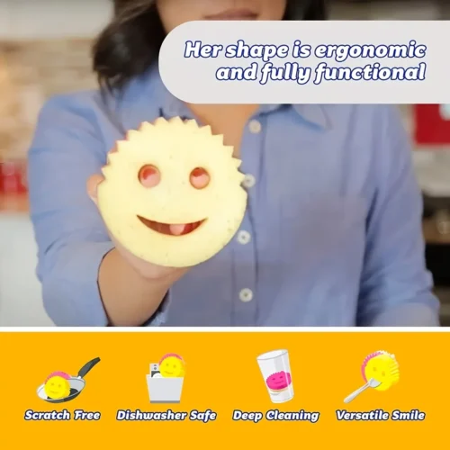Happy Face Dual-Sided Sponge Set – Ergonomic, Scratch-Free Cleaning for Kitchen & Bathroom