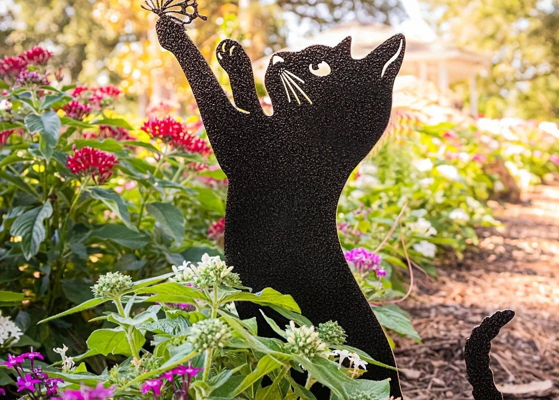 1pc Metal Black Cat Garden Stake - Cute Decorative Outdoor Statue for Cat Lovers' Yard and Garden