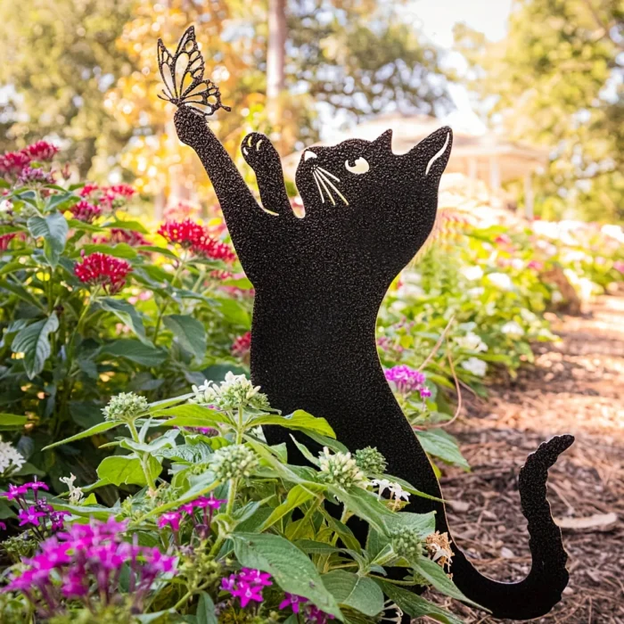 1pc Metal Black Cat Garden Stake - Cute Decorative Outdoor Statue for Cat Lovers' Yard and Garden