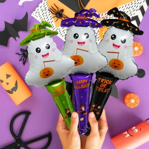 10/30pcs Halloween Balloon Stick Set – Witch, Pumpkin, Cat, and Ghost Balloons - Image 5