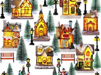 Snowman & Santa Claus Christmas LED Light Ornaments – Resin Micro Landscape House for Kids Gifts, Xmas Home & Bedroom Decoration