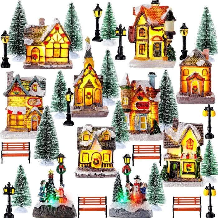 Snowman & Santa Claus Christmas LED Light Ornaments – Resin Micro Landscape House for Kids Gifts, Xmas Home & Bedroom Decoration