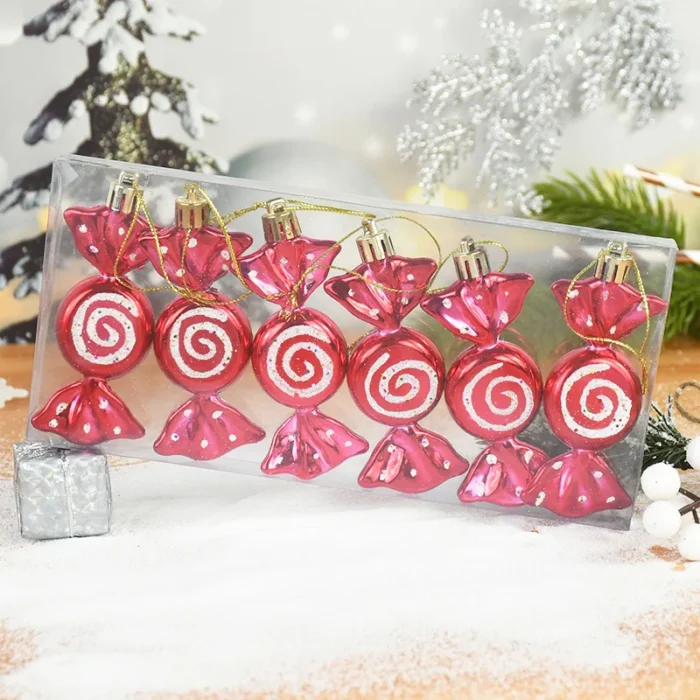 6pcs Christmas Candy Cane Pendants – Red Candy Crutch Xmas Tree Hanging Decoration for Home, New Year Gifts, Navidad Noel Ornaments