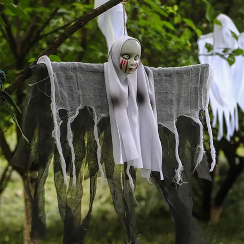 Hooded Skeleton Hanging Ghost Decoration – Halloween Party Haunted House Scene Props