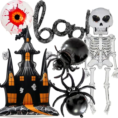 Halloween Party Spider Foil Balloons - Black Spider-Themed Balloons for Halloween Party