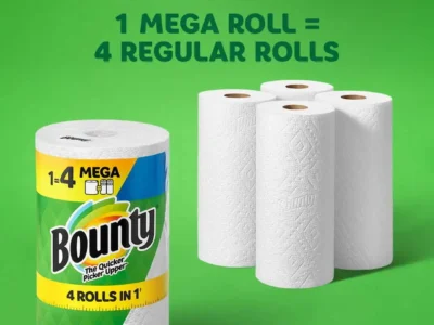 Paper Towels Mega Rolls – White, 180 Sheets Per Roll, 6 Count, Each Sheet is 2x More Absorbent, Allowing You to Use Less and Pick Up Spills Easily