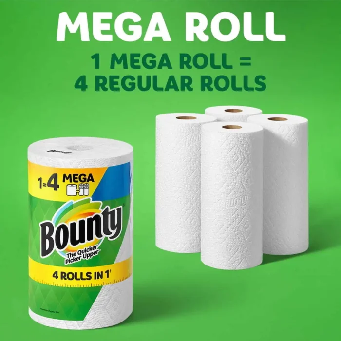 Paper Towels Mega Rolls – White, 180 Sheets Per Roll, 6 Count, Each Sheet is 2x More Absorbent, Allowing You to Use Less and Pick Up Spills Easily