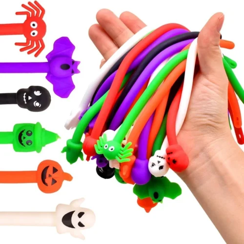 10pcs Halloween Soft Rubber Bracelets – Elastic String Skeleton Skull Spider Ghost Party Favors for Kids - Image 3