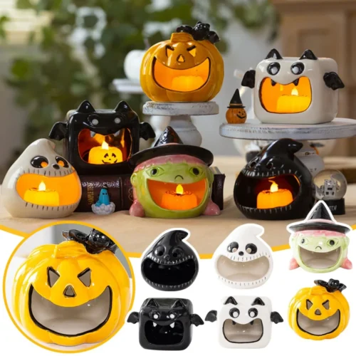 Cute Ghost Candlestick Halloween Decoration – Candy Storage, Desktop Ornaments, and Atmosphere Enhancer - Image 2