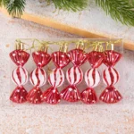 6pcs Christmas Candy Cane Pendants – Red Candy Crutch Xmas Tree Hanging Decoration for Home, New Year Gifts, Navidad Noel Ornaments