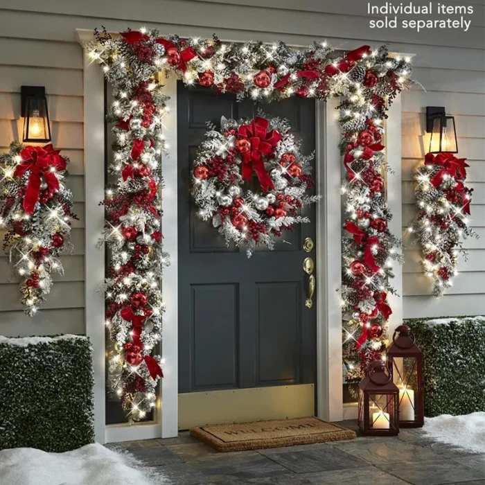 Flocked PVC Christmas Decoration Flower Wreath Vine Hanging Garland Artificial Crafts Tree Door Home Art Navidad Holiday Decor