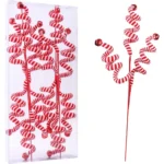 Christmas Tree Decoration - Red/White Woolen Bells Curly Pick Branch Ornaments for Home, Office, Party, Xmas Gift, & Navidad