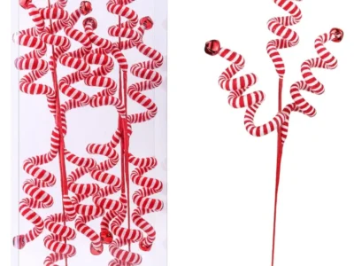 Christmas Tree Decoration - Red/White Woolen Bells Curly Pick Branch Ornaments for Home, Office, Party, Xmas Gift, & Navidad