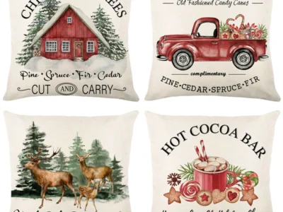 Linen Merry Christmas Pillow Cover – 45x45cm Throw Pillowcase for Winter, Home, Tree, Deer, & Sofa Decorations