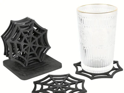 Halloween Coasters - 6 Set Spider Web Design Wooden Table Placemats for Home and Festival Decor