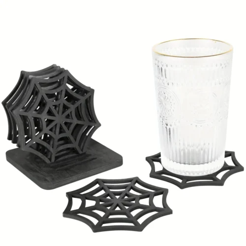 Halloween Coasters - 6 Set Spider Web Design Wooden Table Placemats for Home and Festival Decor