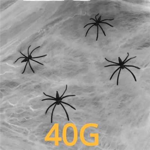 Glow-in-the-Dark Spider Webs with Fake Spiders – White Stretch Cobwebs for Halloween - Image 4