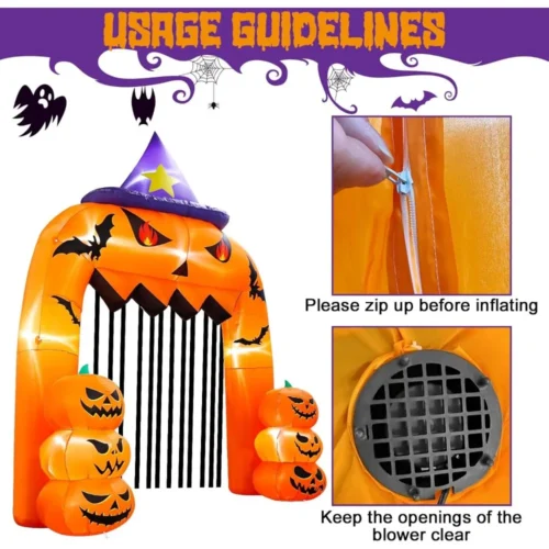 12FT Giant Pumpkin Archway Halloween Inflatable with Built-in LED Lights - Image 4