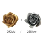 25/50pcs Gold & Silver Artificial Rose Flower Heads - Fake Roses for Wedding, Valentine’s Day, DIY Gifts, and Home Decoration