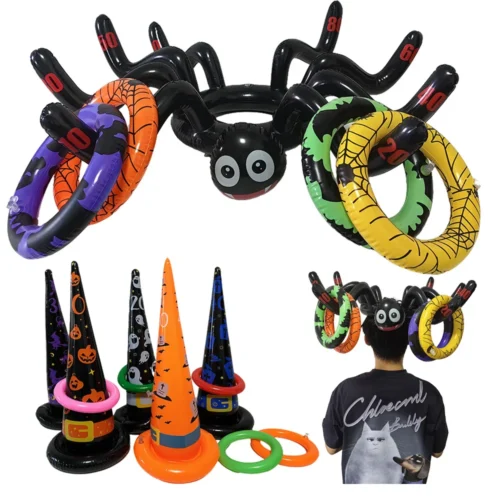 Halloween Inflatable Ring Toss Game - Witch Hat and Spider Shaped Ferrule Ring, Perfect for Halloween Party Entertainment and Kids' Favor Gifts