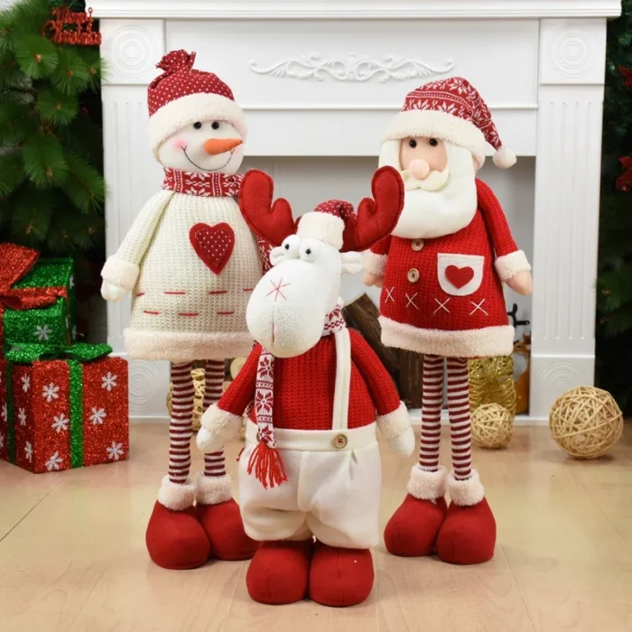 Big Size Christmas Dolls – Retractable Santa Claus, Snowman, & Elk Figurines for Xmas Tree Ornaments & Gifts for Kids