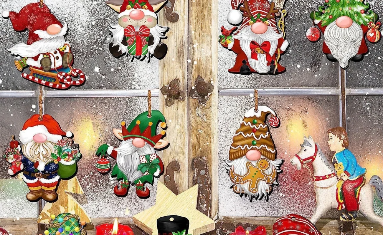 12/24/36pcs Christmas Wooden Hanging Ornaments – Gnome & Santa Pendants for New Year, Room, Coffee Shop, & Bar Decor