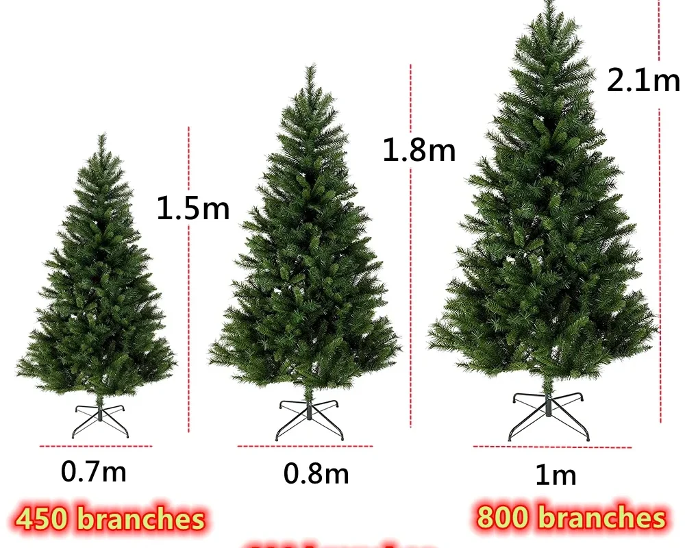 2.1m/1.8m/1.5m (7ft/6ft/5ft) Christmas Tree – 800 Tips, Folding Metal Stand, Fast Assembly, Flame Retardant PVC, Green Artificial Fir