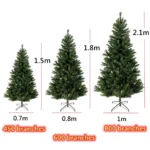 2.1m/1.8m/1.5m (7ft/6ft/5ft) Christmas Tree – 800 Tips, Folding Metal Stand, Fast Assembly, Flame Retardant PVC, Green Artificial Fir