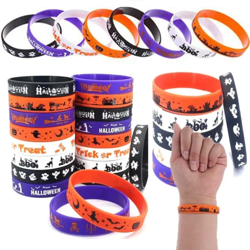 12/24pcs Happy Halloween Silicone Wristbands – Kids Gifts, Treats, Carnival Ghost Party Favors