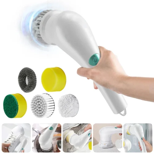 Versatile Rechargeable Electric Cleaning Brush – 5-in-1 Handheld Scrubber for Kitchen & Bathroom