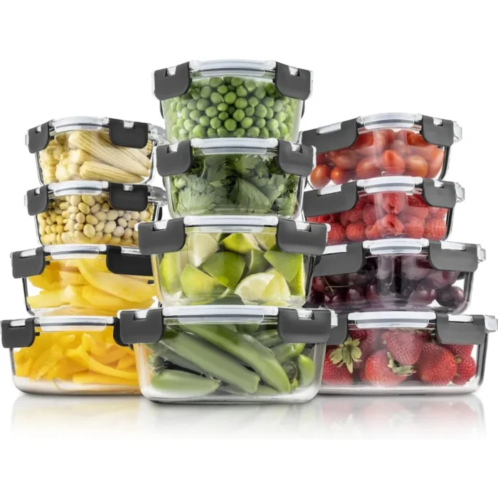 24-Piece Glass Storage Containers with Lids – Leak Proof and Dishwasher Safe, Ideal for Meal Prep and Food Storage