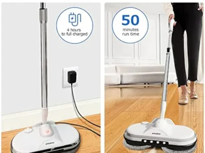 Cordless Electric Mop for Floor Cleaning – AlfaBot WS-24 Electric Spin Mop with Water Sprayer and LED Headlight