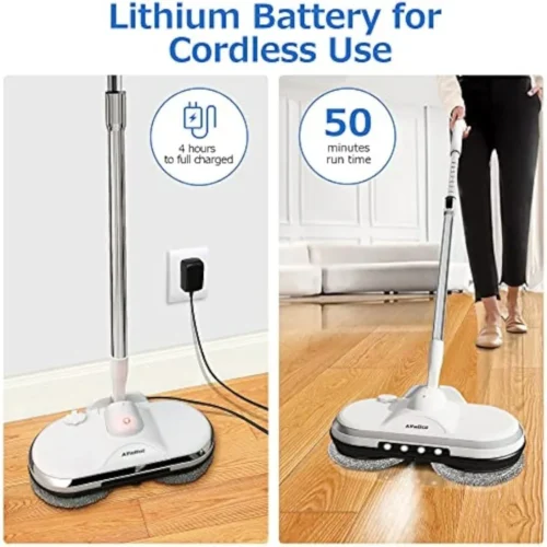 Efficient Cordless Electric Mop for Floor Cleaning – Dual Spin, LED Lights, Water Spray