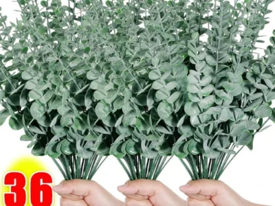 12/24/36 PC Artificial Eucalyptus Leaves – Silk Green Stems for DIY Bouquets, Weddings, Parties, & Home Decor