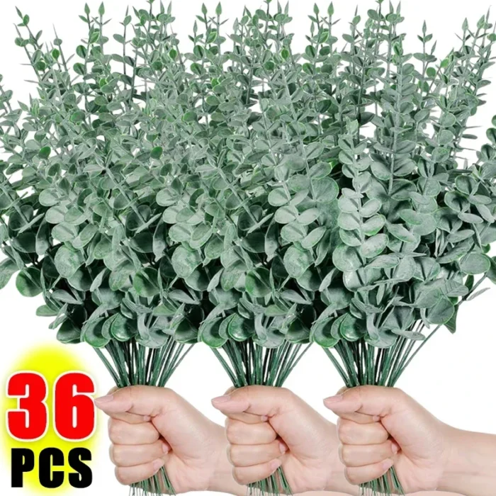 12/24/36 PC Artificial Eucalyptus Leaves – Silk Green Stems for DIY Bouquets, Weddings, Parties, & Home Decor