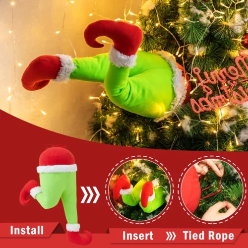 Elf Christmas Tree Decoration Doll Green Fur Monster Arm Doll Elf Decorations Xmas Room Tree Decor