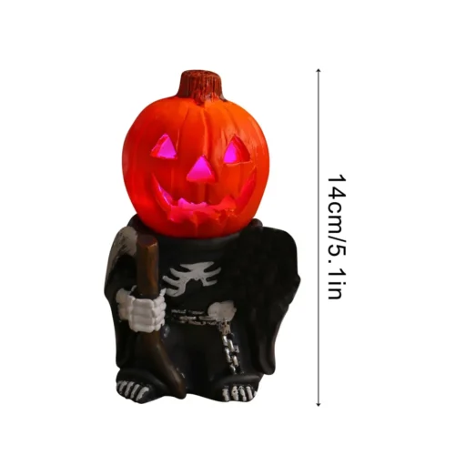 14cm Halloween LED Light Pumpkins – Glowing Knight Desktop Ornaments, Ghost Resin Garden Decoration - Image 6