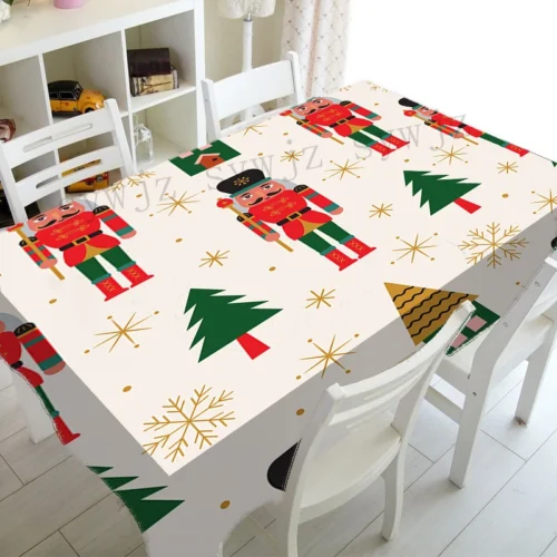 Stylish Nutcracker Snowflake Christmas Tablecloth Winter Kitchen Table Decoration Tablecloth for Holiday Home Party Decoration