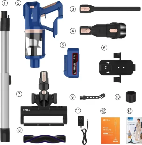 Powerful UMLo V11 Cordless Vacuum Cleaner – 30kPa Suction, 60-Min Runtime, 300W Motor, Lightweight