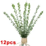 12/24/36 PC Artificial Eucalyptus Leaves – Silk Green Stems for DIY Bouquets, Weddings, Parties, & Home Decor