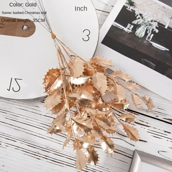 6pcs Gold Artificial Christmas Flowers – New Year Flower Sprays for Home Decoration & Festive Decor