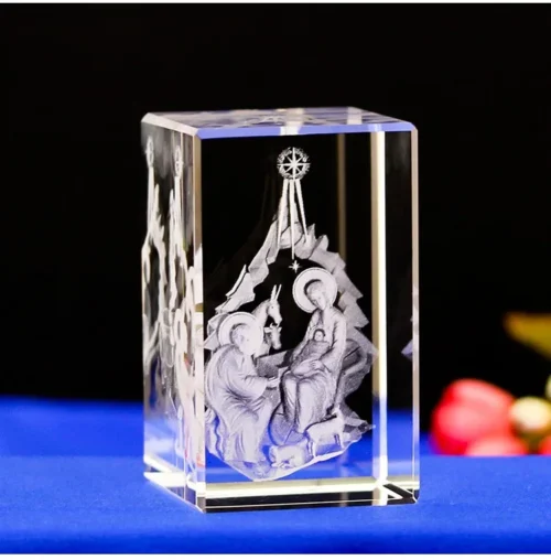 3D K9 Crystal Cube – Christian Jesus Cross & Virgin Mary Figurine, Laser Engraved Home Decor & Religious Gifts for Women - Image 7