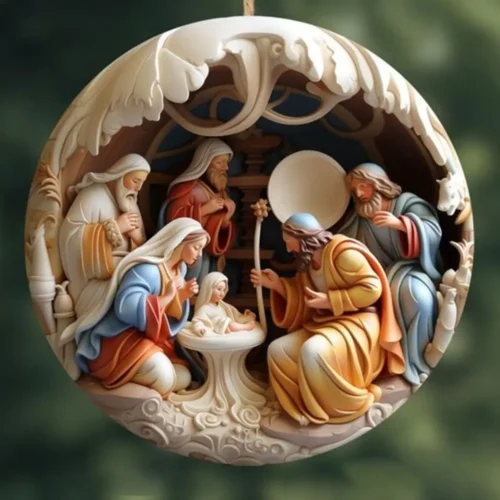 New Creative Painted Nativity Christmas Pendant – Acrylic Hangable Tree Ornaments for Home Decor