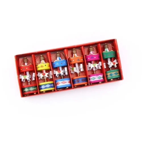 Christmas Wooden Carousel Horse – Miniature Ornaments, Hanging Pendants, New Year Gift Toy for Kids, Home Party Decor