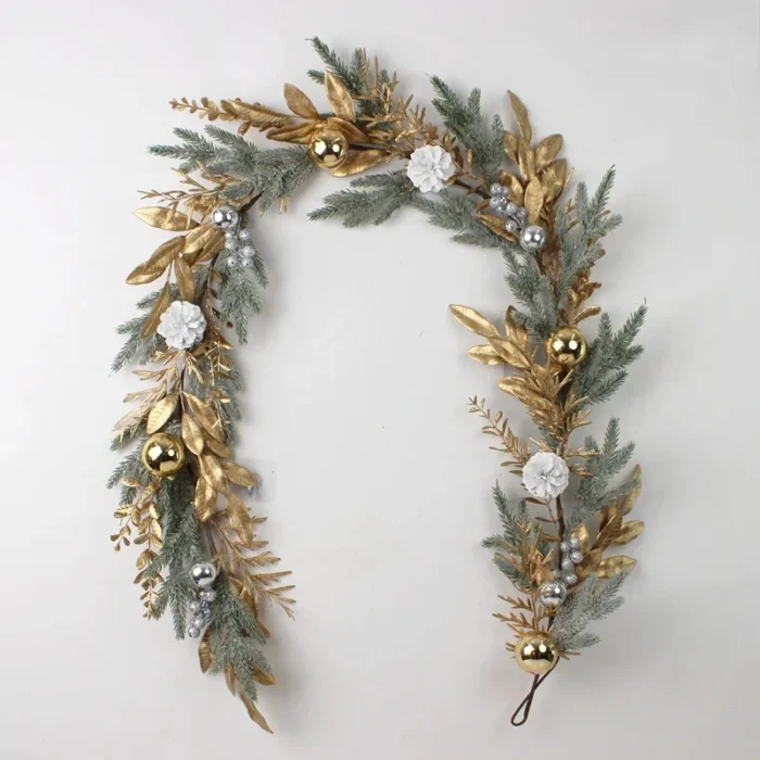 Artificial Christmas Wreath – Rattan Golden Garland for Front Door, Wall Hanging, & Indoor/Outdoor Decor