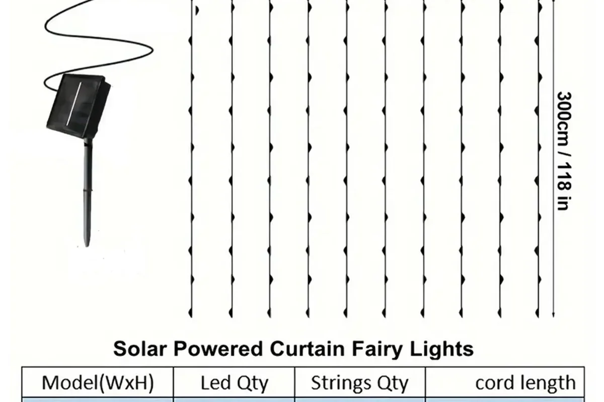 Solar Curtain String Lights - 8-Mode Twinkle Fairy Lights for Outdoor Home, Garden, and Patio Decor