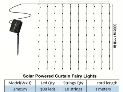 Solar Curtain String Lights - 8-Mode Twinkle Fairy Lights for Outdoor Home, Garden, and Patio Decor