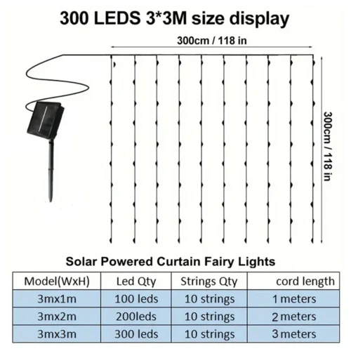 Solar Outdoor LED Curtain | Solar Curtain String Lights with 8-Mode Twinkle Fairy Lights