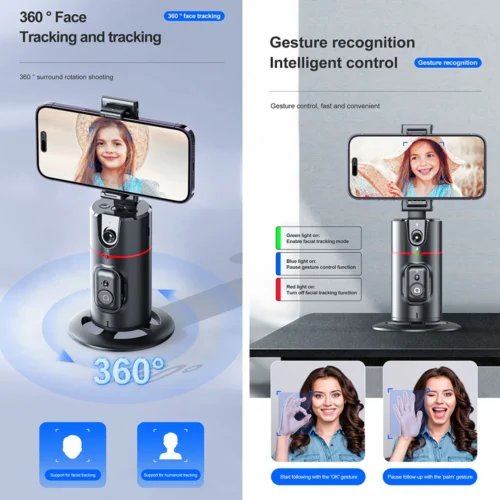 AI Smart Gimbal, 360° Auto Face Tracking, 2-Axis Smartphone Stabilizer with Gesture Control and Remote