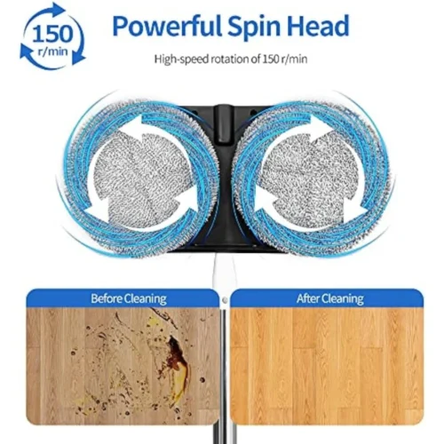 Efficient Cordless Electric Mop for Floor Cleaning – Dual Spin, LED Lights, Water Spray